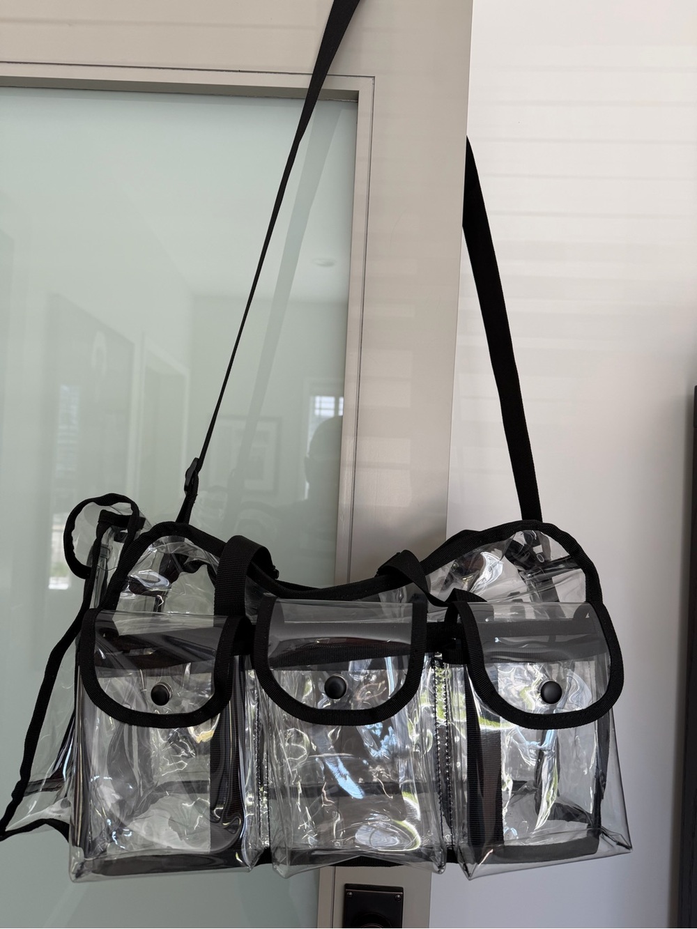 Clear Makeup Organizer Tote Bag with 9 pockets & shoulder strap